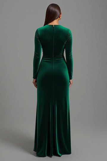 Sheath Dark Green Long Sleeve Formal Dress With Slit